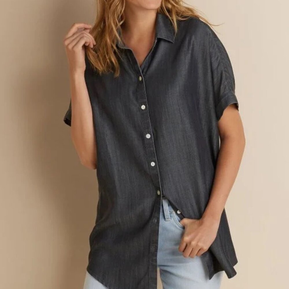 Soft Surrounding Je Veux 100% Tencel Gray Fade Wash Button Down Top